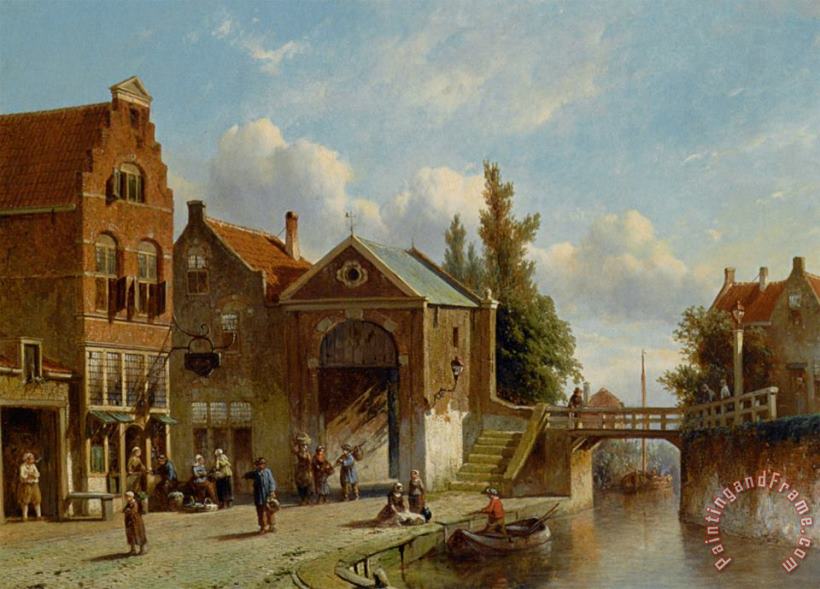 Figures in The Quay of a Dutch Town painting - Pieter Gerard Vertin Figures in The Quay of a Dutch Town Art Print
