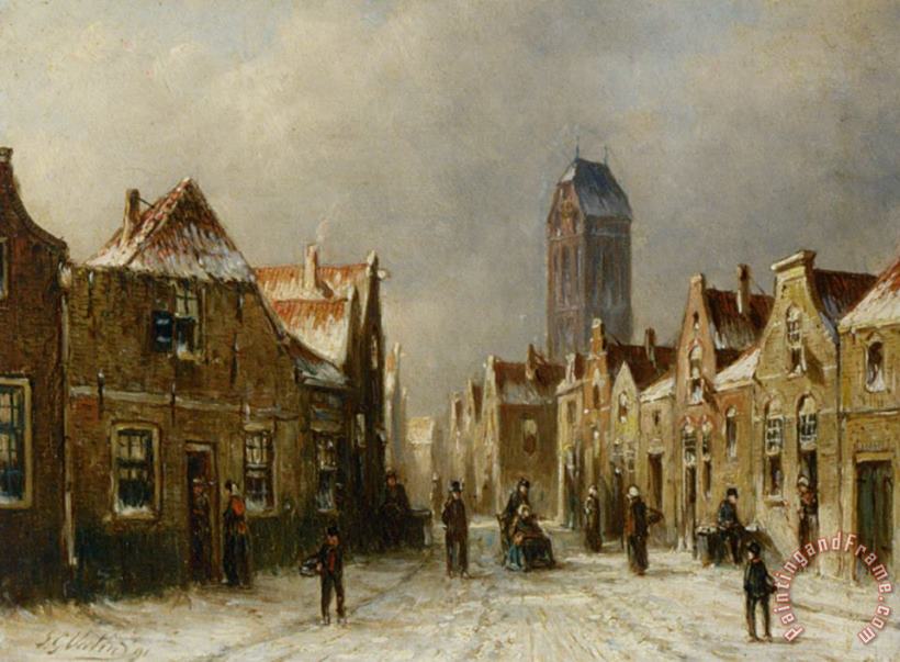 Figures in The Streets of a Snow Covered Dutch Town painting - Pieter Gerard Vertin Figures in The Streets of a Snow Covered Dutch Town Art Print