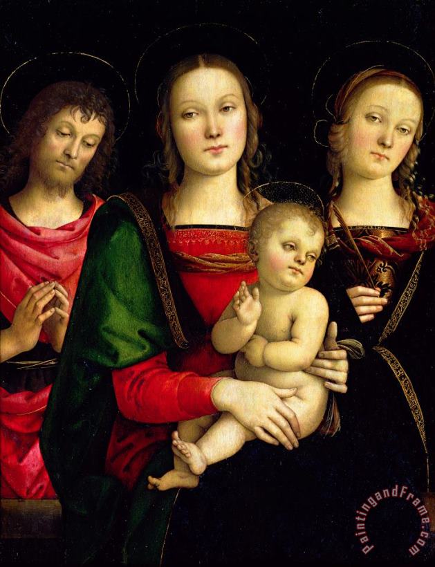The Madonna and Child with St. John the Baptist and St. Catherine of Alexandria painting - Pietro Perugino The Madonna and Child with St. John the Baptist and St. Catherine of Alexandria Art Print