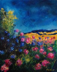 Pol Ledent Blue and pink flowers