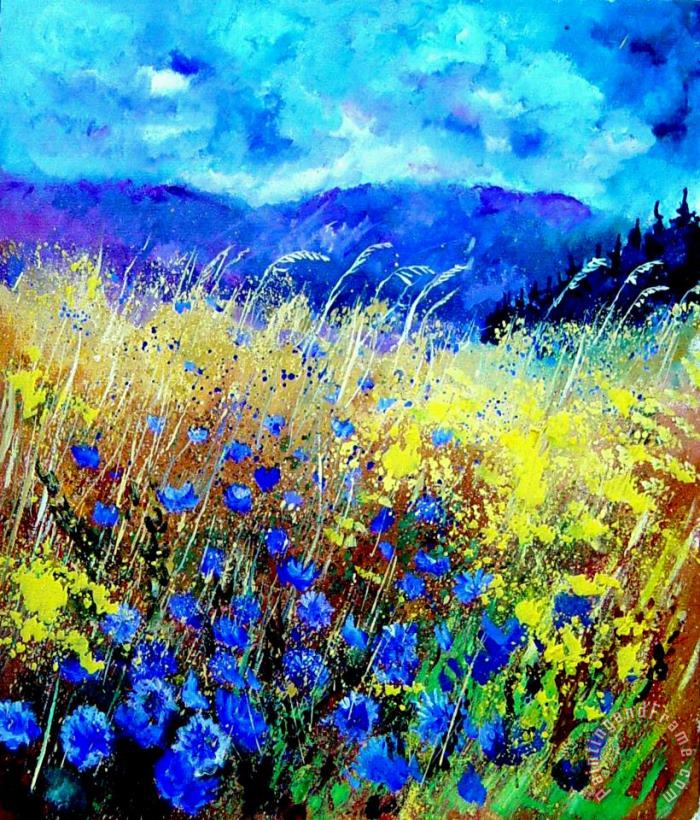 Blue cornflowers 67 painting - Pol Ledent Blue cornflowers 67 Art Print