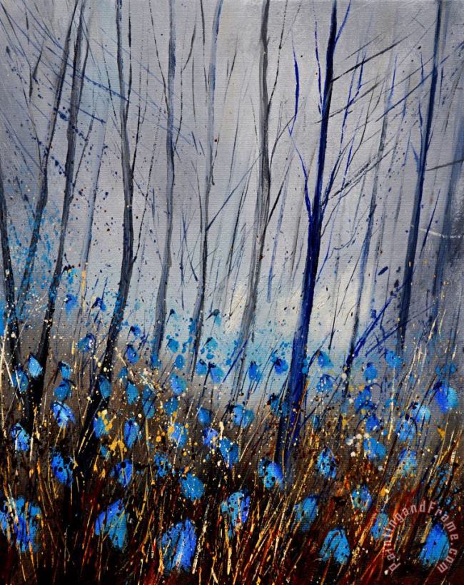 Blue in the wood painting - Pol Ledent Blue in the wood Art Print