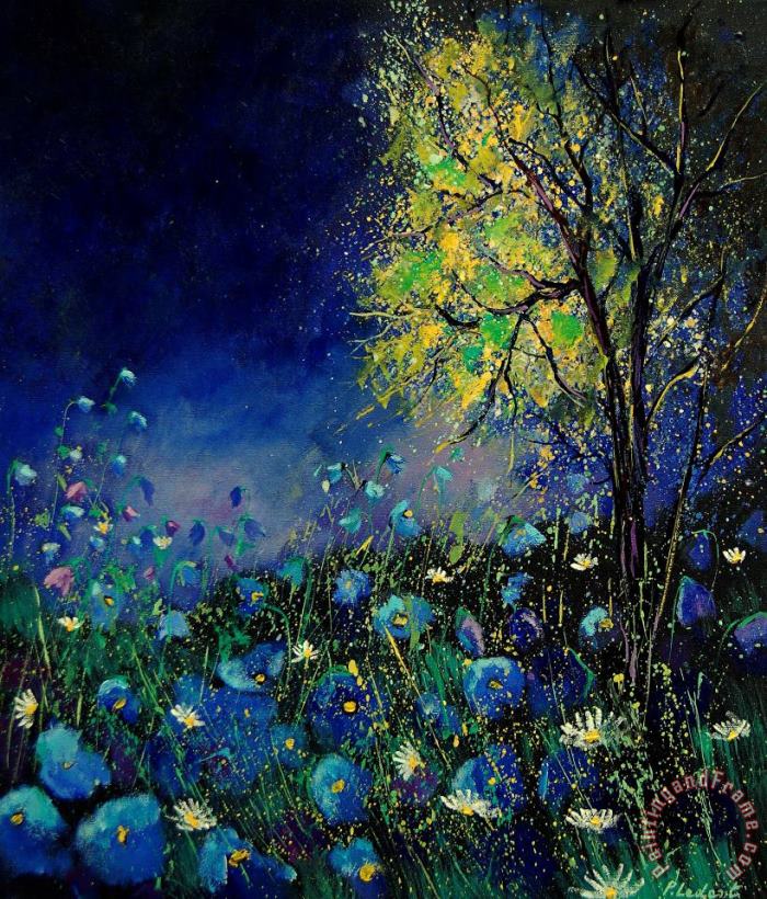 Blue poppies and diasies 67 painting - Pol Ledent Blue poppies and diasies 67 Art Print