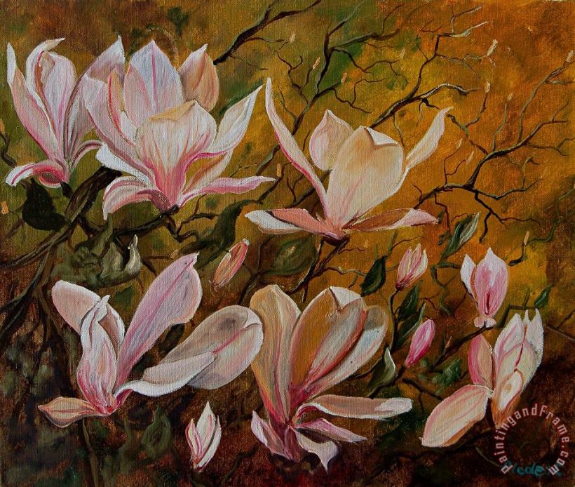 Magnolias painting - Pol Ledent Magnolias Art Print