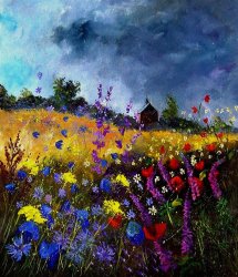 Pol Ledent Old chapel and flowers