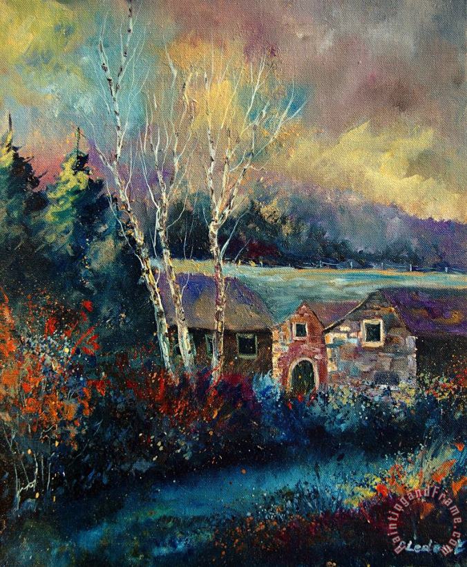 Old houses in Hour painting - Pol Ledent Old houses in Hour Art Print