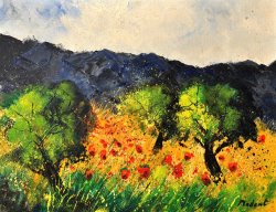 Pol Ledent Olive trees and poppies