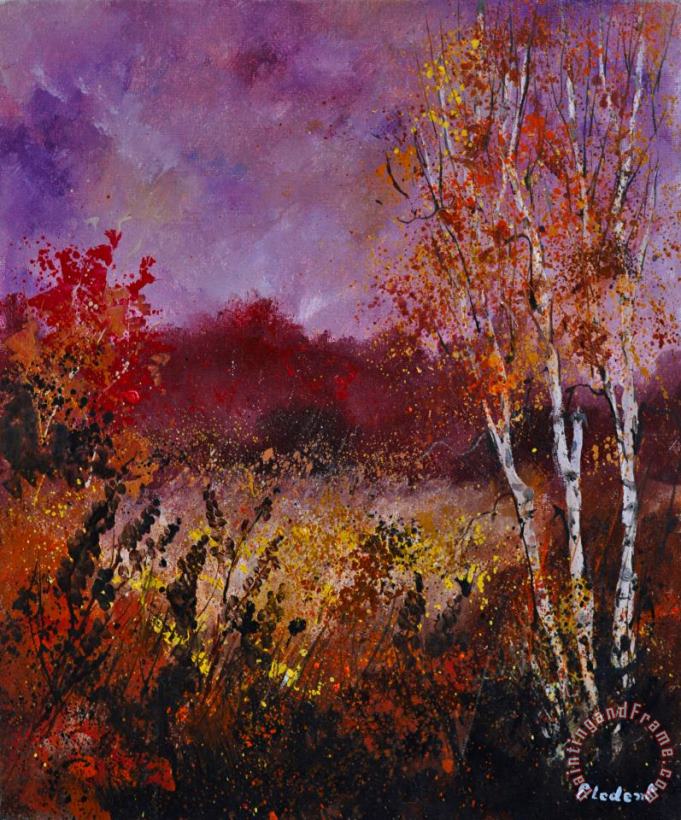 Poplars in autumn painting - Pol Ledent Poplars in autumn Art Print