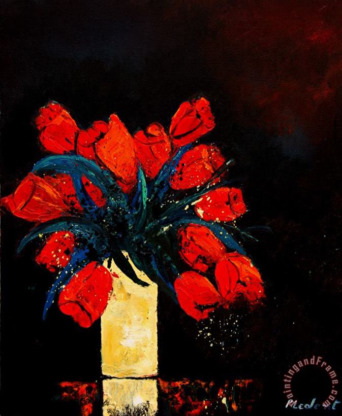 Red tulips painting - Pol Ledent Red tulips Art Print