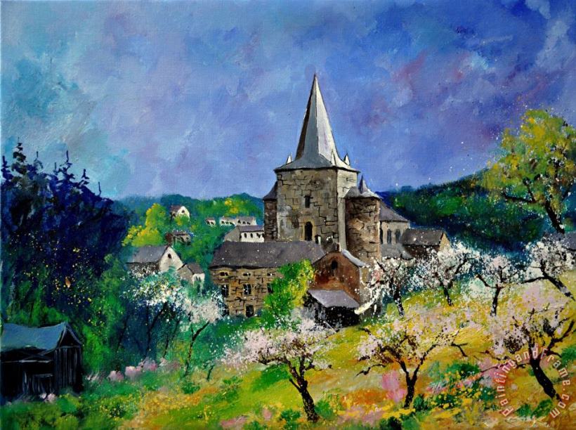 Romanesque church in Celles - Houyet painting - Pol Ledent Romanesque church in Celles - Houyet Art Print