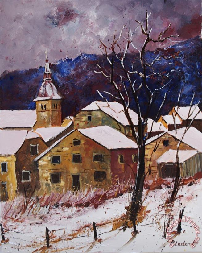 Snow in Chassepierre painting - Pol Ledent Snow in Chassepierre Art Print