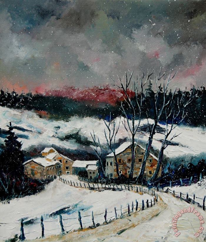 Snow in Sechery Redu painting - Pol Ledent Snow in Sechery Redu Art Print