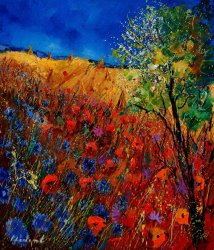 Pol Ledent - Summer landscape with poppies painting
