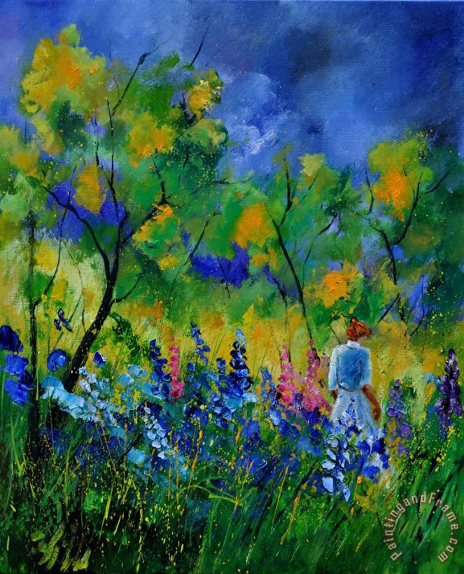 Summer walk in the wood painting - Pol Ledent Summer walk in the wood Art Print
