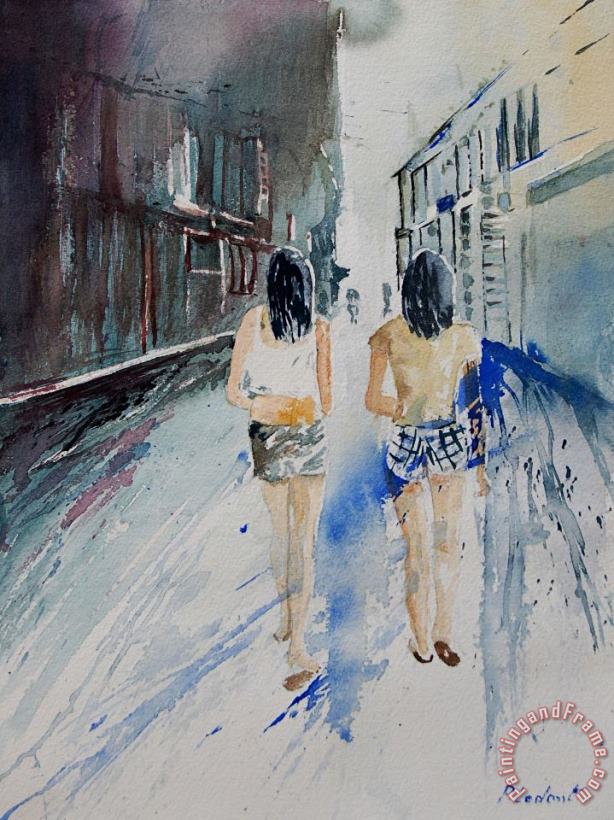 Walking in the street painting - Pol Ledent Walking in the street Art Print
