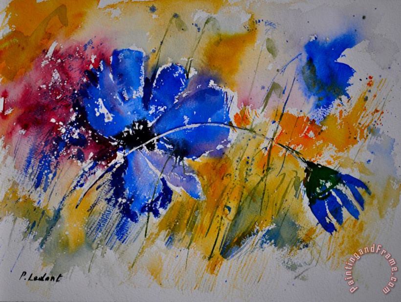 Pol Ledent Watercolor Blue Flowers Art Painting