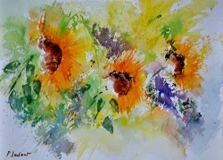 Pol Ledent Watercolor Sunflowers