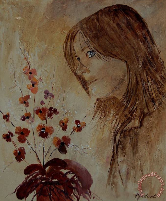 Young girl and flowers painting - Pol Ledent Young girl and flowers Art Print