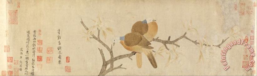 Qian Xuan Doves And Pear Blossoms After Rain Art Print