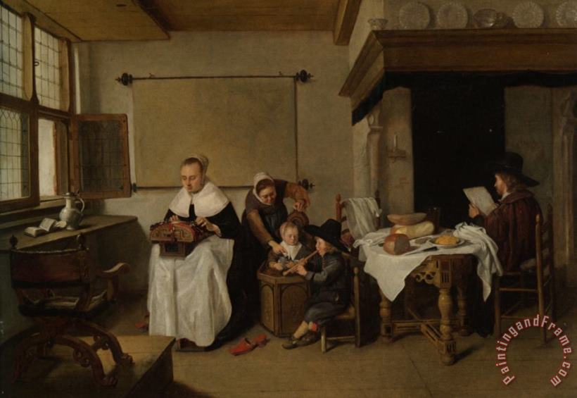 Quiringh Gerritsz. Van Brekelenkam A Domestic Interior with a Family Art Painting