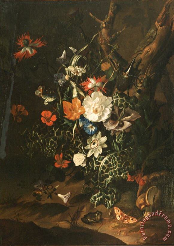 A Sylvan Scene with Flowers painting - Rachel Ruysch A Sylvan Scene with Flowers Art Print
