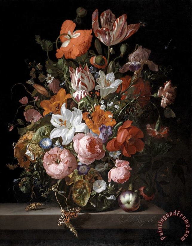 Rachel Ruysch Flowers in a Glass Vase Art Painting
