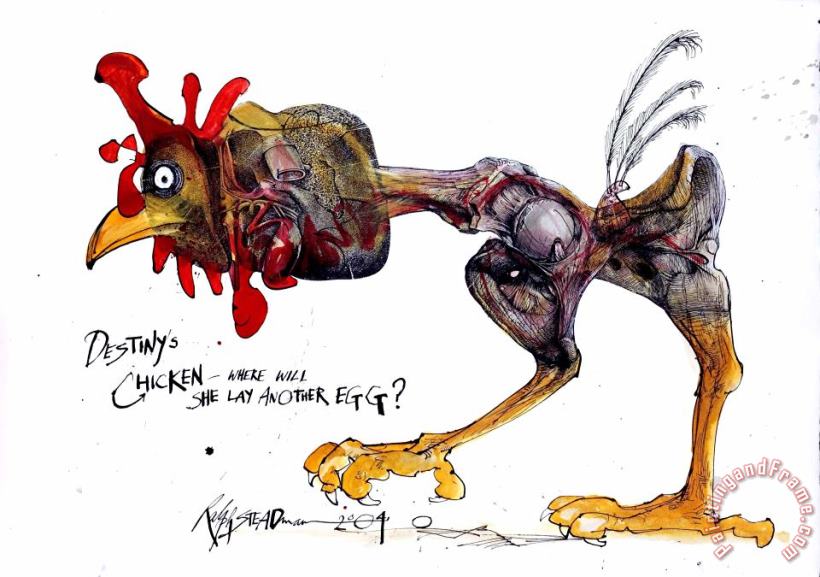 Ralph Steadman Destiny's Chicken, Where Will She Lay Another Egg, 2004 Art Painting