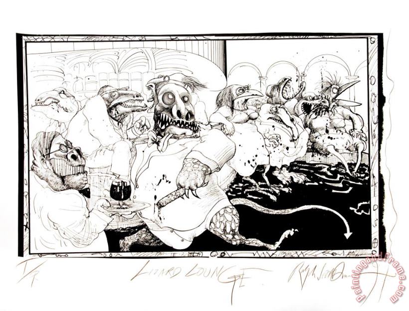 Ralph Steadman Large Lizard Lounge (black)., 1997 Art Print