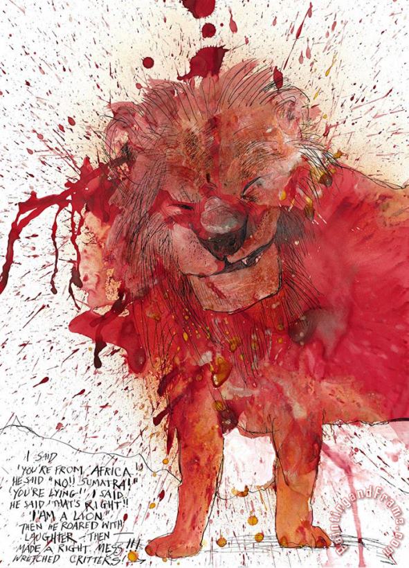 Lion, 2017 painting - Ralph Steadman Lion, 2017 Art Print