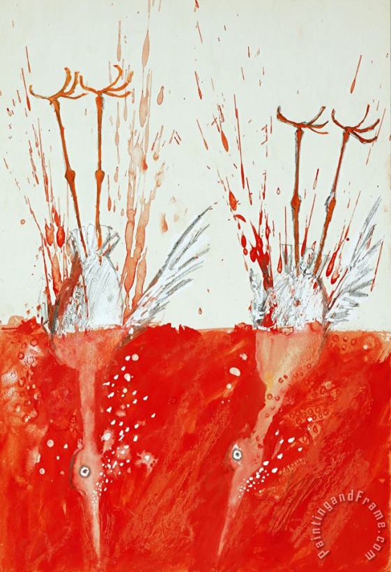 The False Flamingoes painting - Ralph Steadman The False Flamingoes Art Print