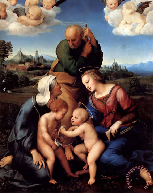 Raphael The Holy Family with Saints Elizabeth And John Art Print
