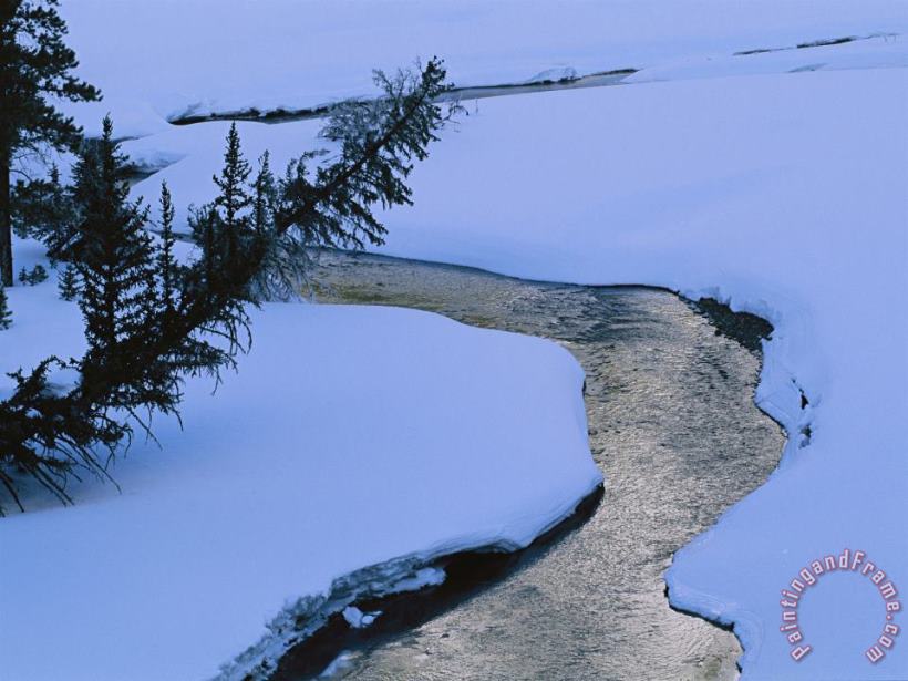 Raymond Gehman A Twilight View of Baronette Creek Winding Through a Snowy Landscape Art Painting