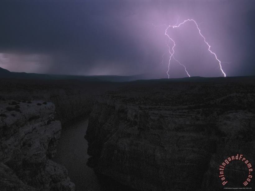 Raymond Gehman A View of a Lightning Strike From Devils Canyon Overlook Art Painting