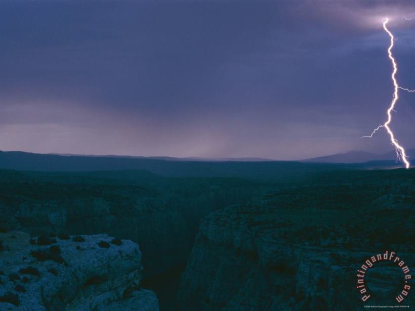 Raymond Gehman A View of a Lightning Strike Over Bighorn Canyon National Recreation Area Art Painting