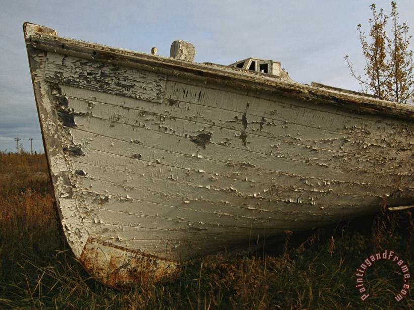 Raymond Gehman A Wooden Boat Lies Abandoned at The Hay River Shipyard Art Print