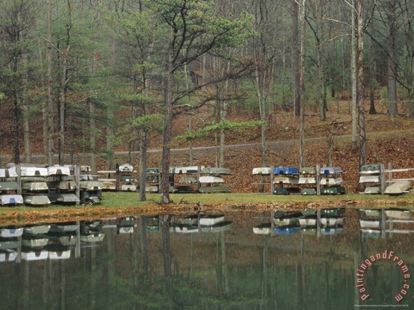 Raymond Gehman Boat Storage Reflected in Douthat Lake Art Painting