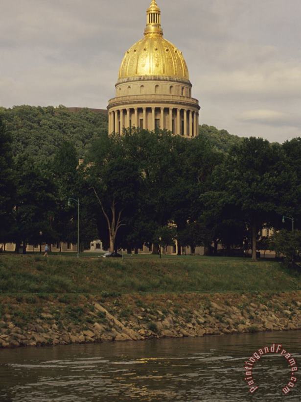 Capitol Building with a Gilded Dome on The Banks of a River painting - Raymond Gehman Capitol Building with a Gilded Dome on The Banks of a River Art Print