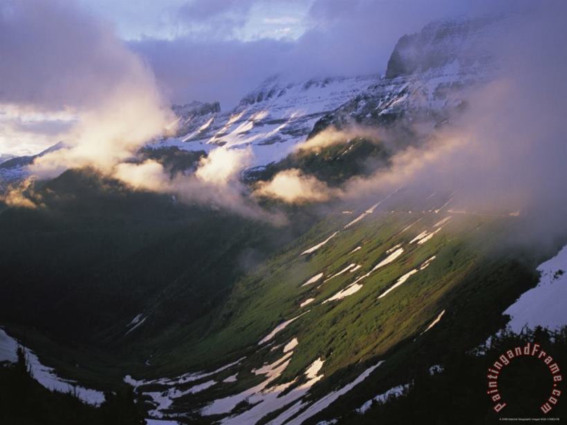 Clouds Fill The Valley at The Garden Wall in Logan Pass painting - Raymond Gehman Clouds Fill The Valley at The Garden Wall in Logan Pass Art Print