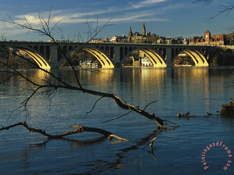 Raymond Gehman Dusk View of Georgetown University Beyond Key Bridge Over The Potomac River Art Print