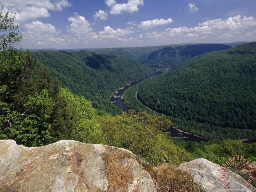 Raymond Gehman Elevated View of The New River Gorge And Mountains From Grand View Art Print