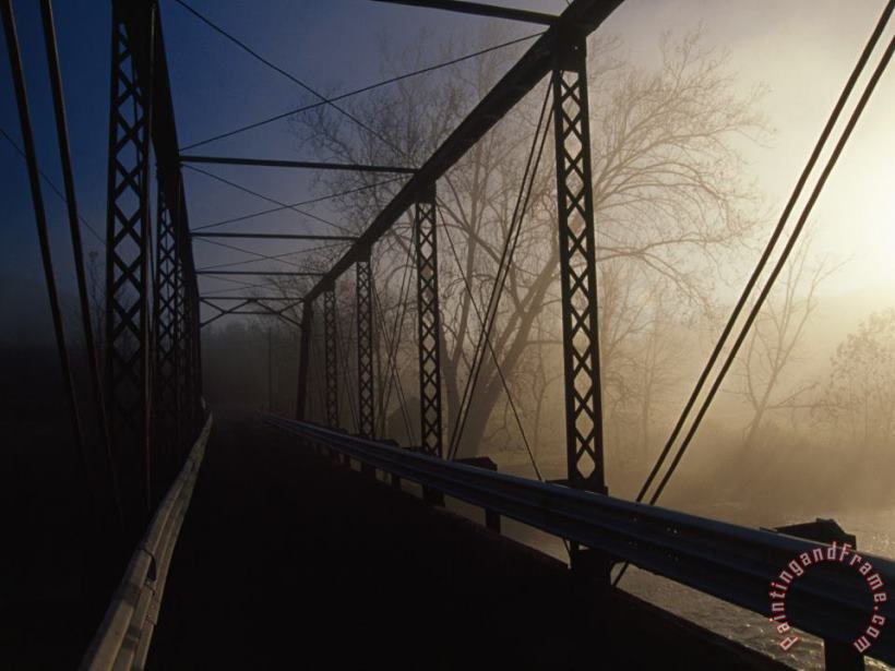 Fog at Sunrise From a Bridge Over The Little Tennessee River painting - Raymond Gehman Fog at Sunrise From a Bridge Over The Little Tennessee River Art Print