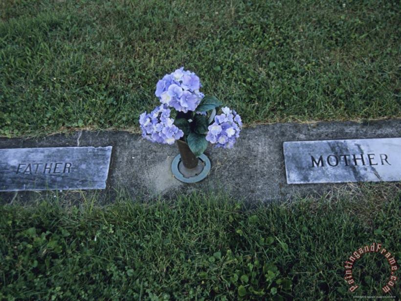 Raymond Gehman Hydrangea Flowers Are Placed in a Graveside Vase Art Painting