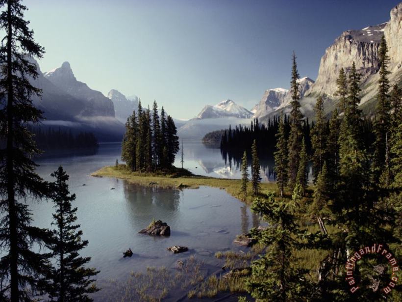 Raymond Gehman Maligne Lake Which Is The Largest And Deepest Lake in Jasper National Park Art Print