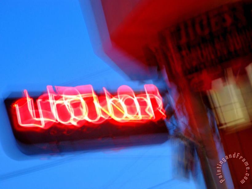 Raymond Gehman Neon Sign at Twilight Outside a Liquor Store in San Francisco Art Painting
