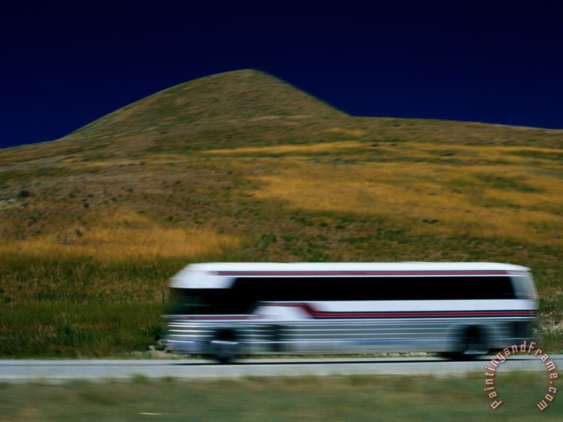 Panned View of a Bus on Interstate 15 painting - Raymond Gehman Panned View of a Bus on Interstate 15 Art Print