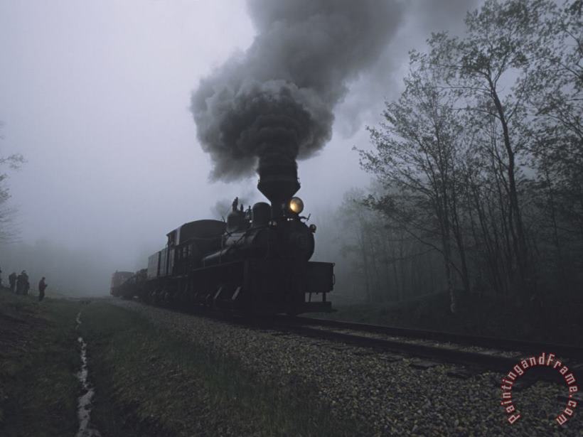 People Wait to Board The Cass Scenic Railroad on a Foggy Morning painting - Raymond Gehman People Wait to Board The Cass Scenic Railroad on a Foggy Morning Art Print