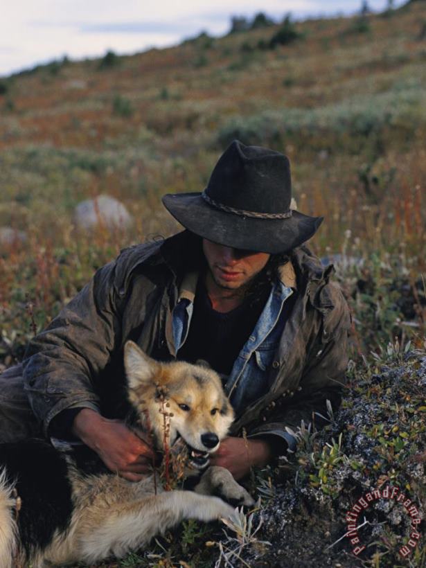 Raymond Gehman Portrait of a Wrangler with His Pet Dog in Jasper National Park Art Print