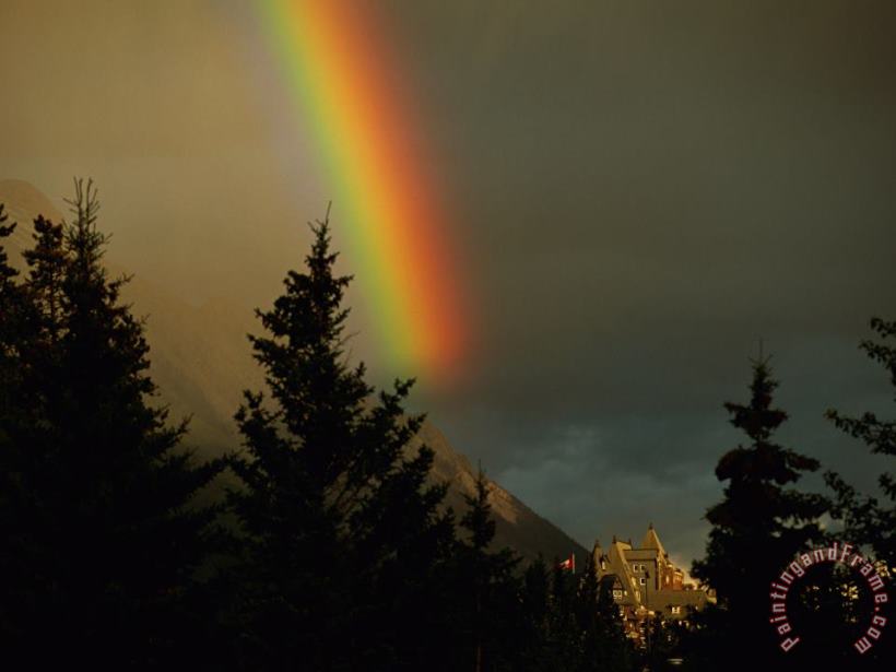 Rainbow From Evening Thunderstorm Over Mount Rundle painting - Raymond Gehman Rainbow From Evening Thunderstorm Over Mount Rundle Art Print