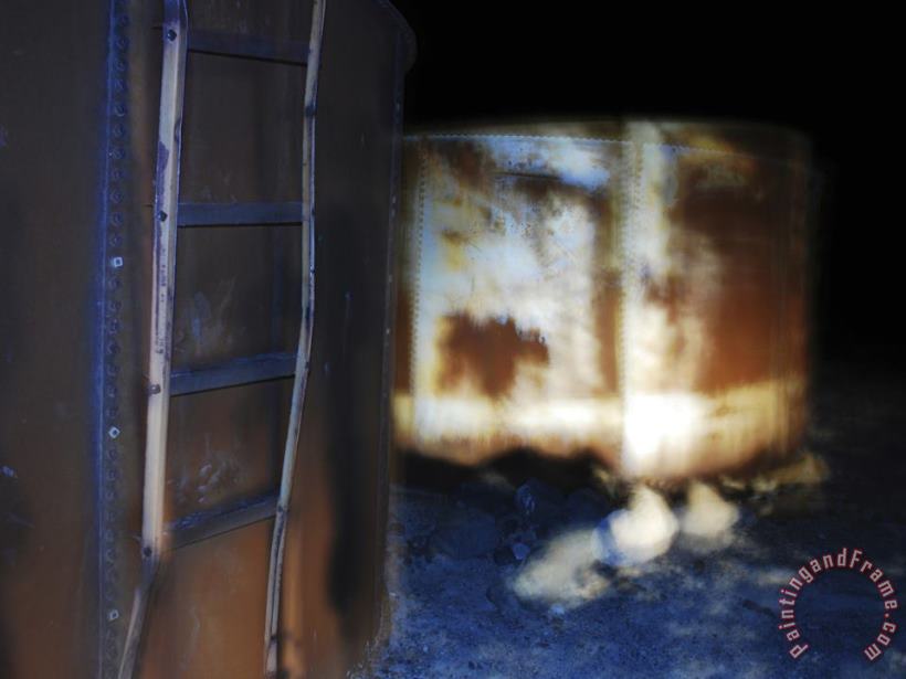 Raymond Gehman Rusty Old Water Tanks at Night in Death Valley Art Print