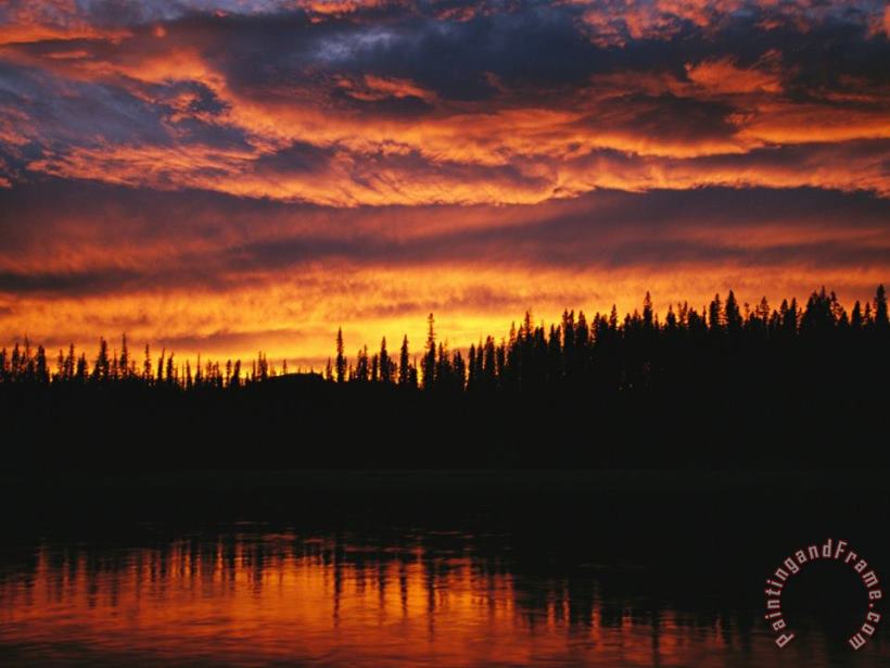 Sunset Is Reflected in The Mackenzie River painting - Raymond Gehman Sunset Is Reflected in The Mackenzie River Art Print